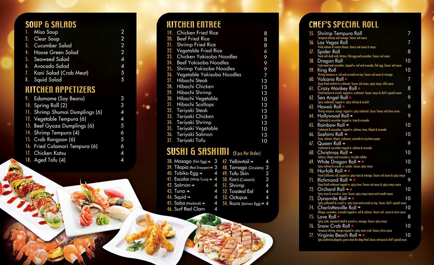 Restaurant menu map for Sushi King located in 23518 Norfolk VA 4249 E. 